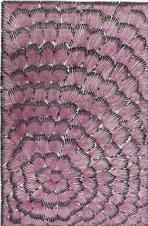 A pink and black radiating textile pattern, from AFIA’s visual references